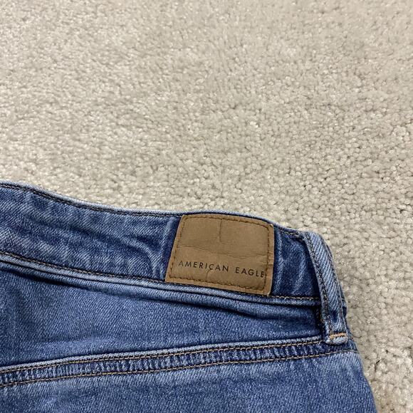 American Eagle Jeans Womens 2 Blue Stretch Wide Leg Distressed Ripped Knees - Picture 3 of 11